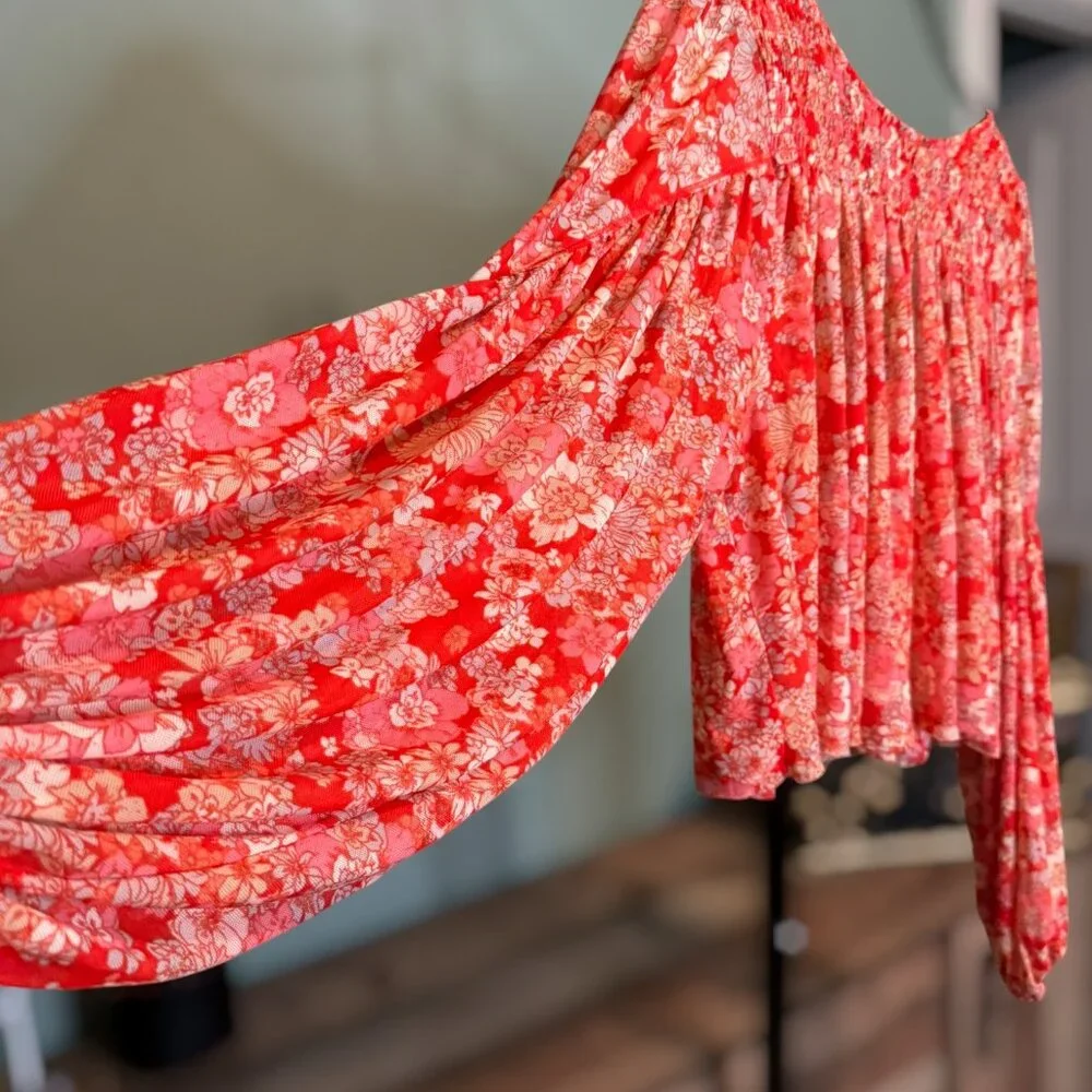 Free People Up for Anything Blouse in Cherry Combo Small - Picture 6 of 11